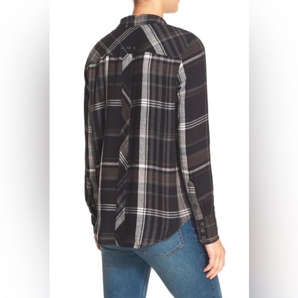 Free People Wesley Plaid Shirt Black and Gray - Picture 2 of 8